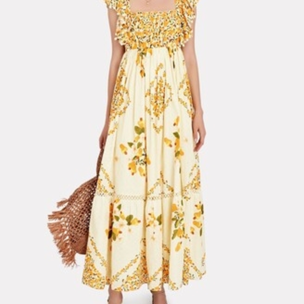 FARM Rio Cashew Maxi Sundress with Flutter Sleeves XL